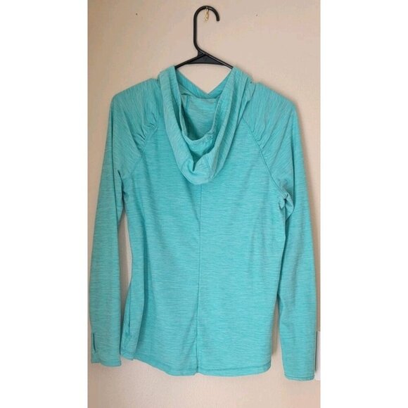 Danskin Now Hooded Blue Green Dri More Light Thermal Pullover Small Ruched Thumb - Picture 7 of 9
